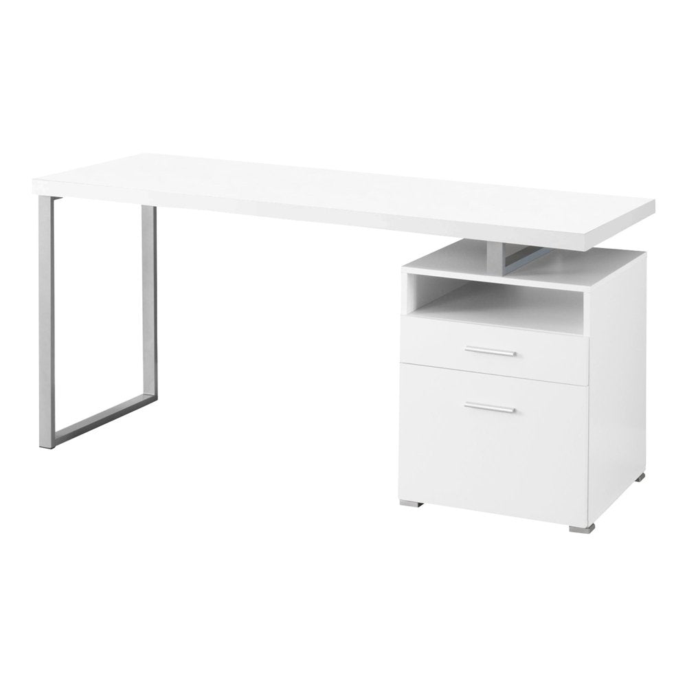 60" Taupe and Silver Computer Desk With Two Drawers