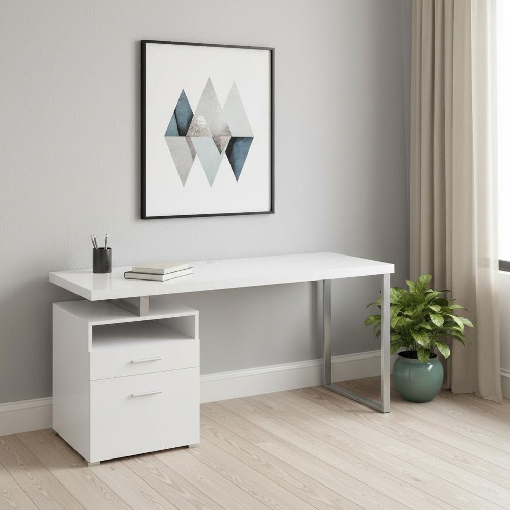 24" Taupe and Silver Computer Desk With Two Drawers