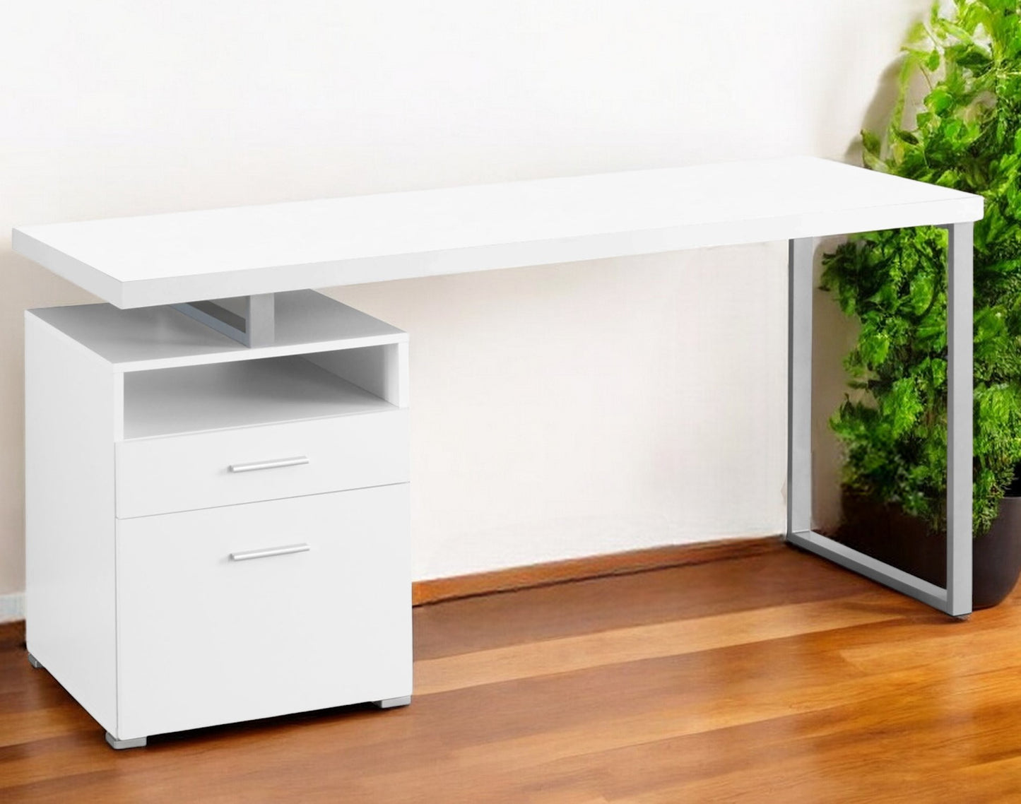 24" Taupe and Silver Computer Desk With Two Drawers