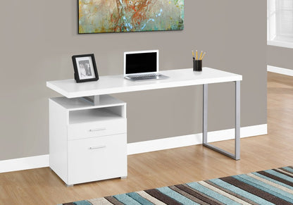 60" Taupe and Silver Computer Desk With Two Drawers