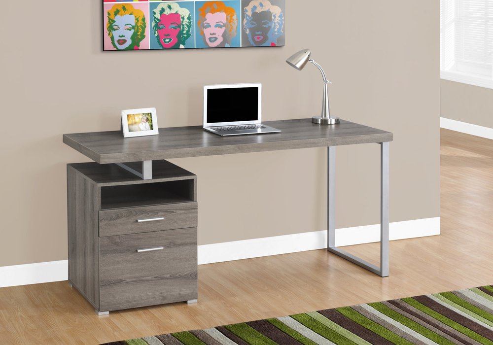 60" Taupe and Silver Computer Desk With Two Drawers