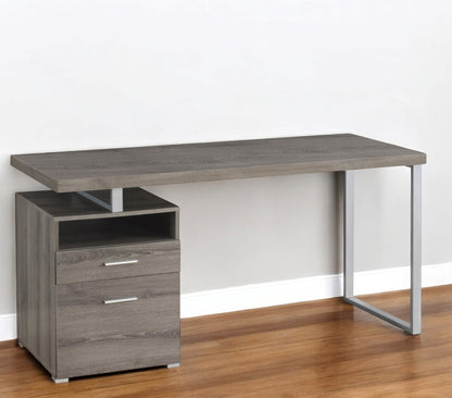 24" Taupe and Silver Computer Desk With Two Drawers