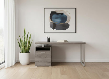 60" White and Silver Computer Desk With Two Drawers