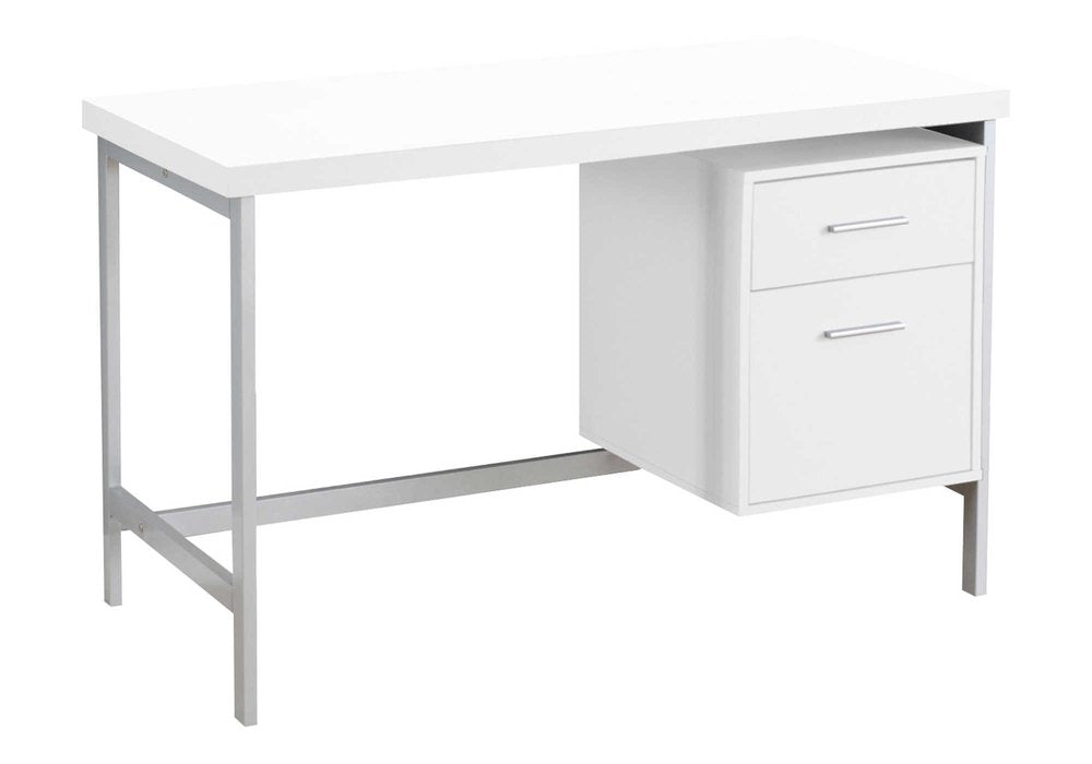 24" White and Silver Computer Desk With Two Drawers