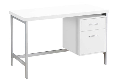 24" White and Silver Computer Desk With Two Drawers