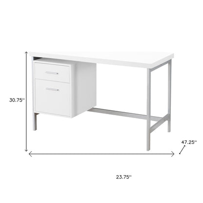 24" White and Silver Computer Desk With Two Drawers