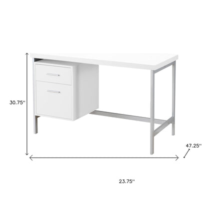 24" White and Silver Computer Desk With Two Drawers