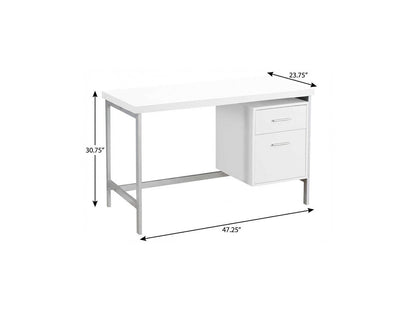 47" White and Silver Computer Desk With Two Drawers