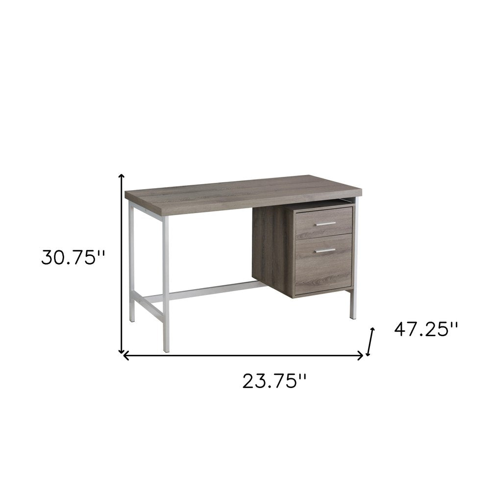24" White and Silver Computer Desk With Two Drawers