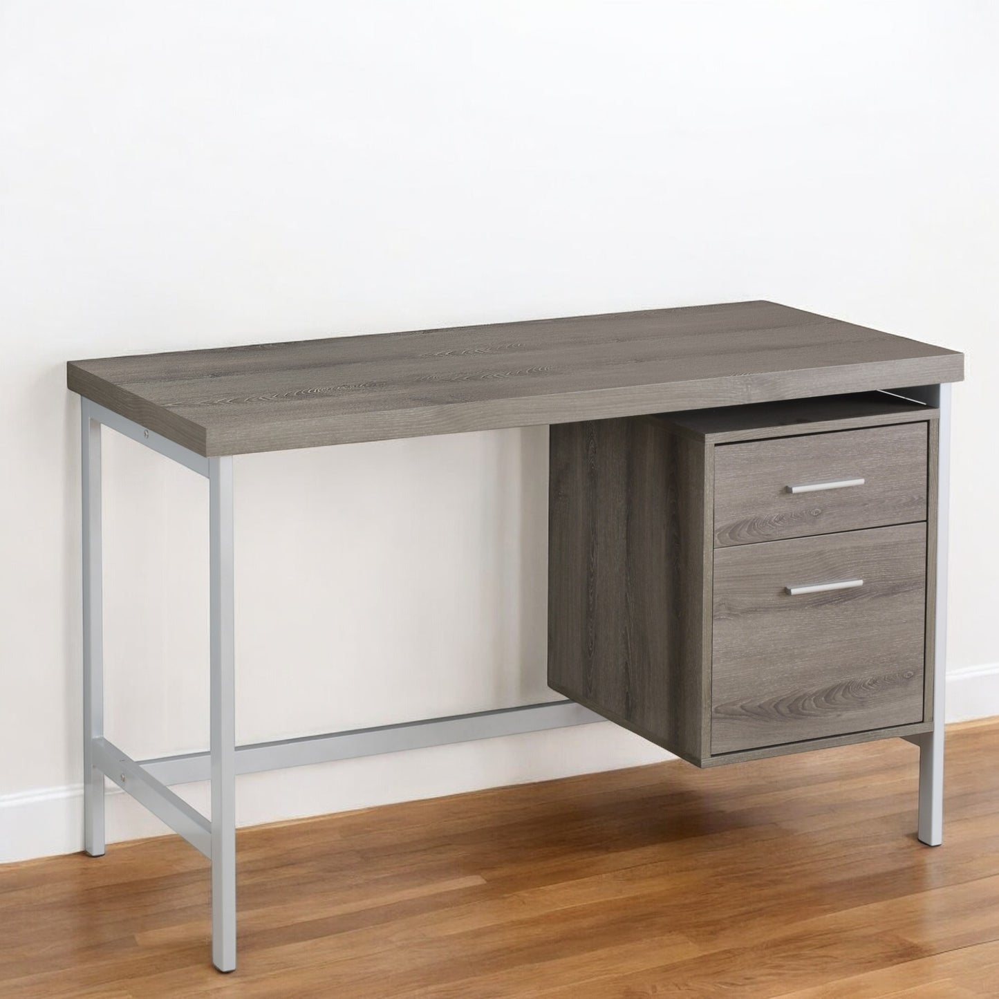 24" White and Silver Computer Desk With Two Drawers