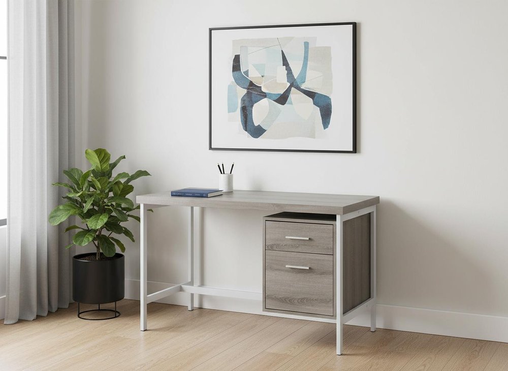 24" White and Silver Computer Desk With Two Drawers