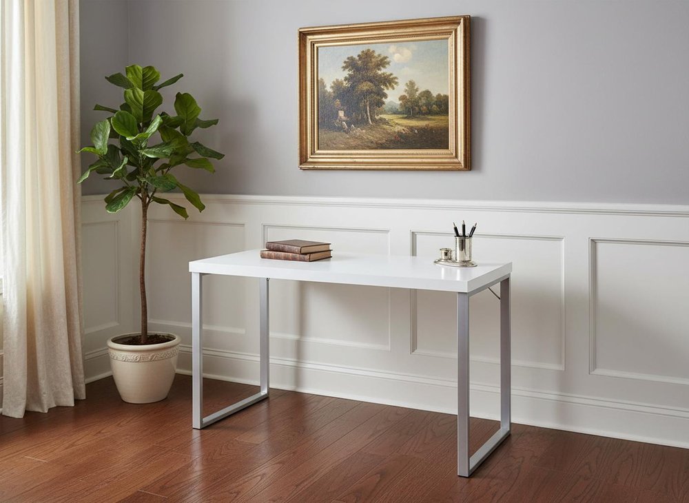 47" White and Silver Computer Desk