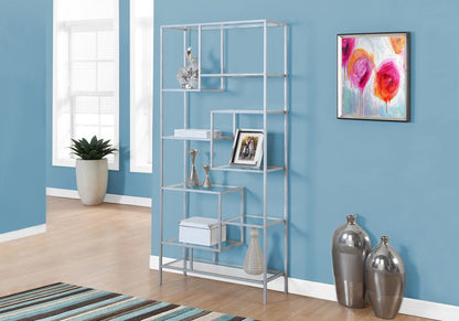 72" Silver And Clear Metal and Glass Nine Tier Etagere Bookcase