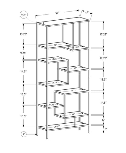 72" Silver And Clear Metal and Glass Nine Tier Etagere Bookcase