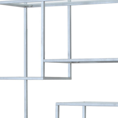 72" Silver Metal And Glass Etagere Bookcase