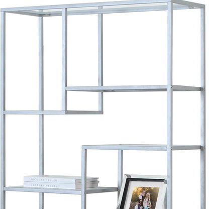 72" Silver Metal And Glass Etagere Bookcase