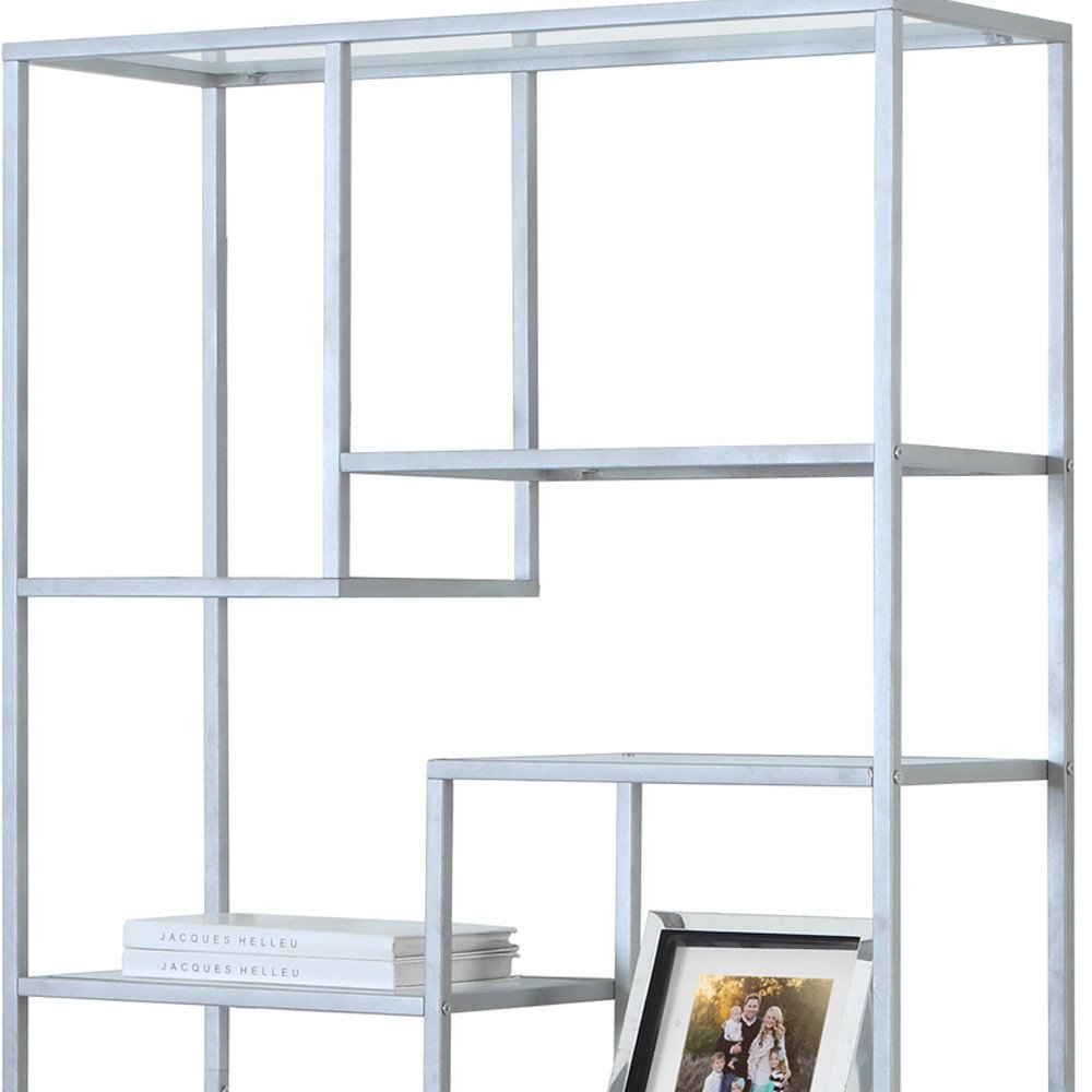 72" Silver And Clear Metal and Glass Nine Tier Etagere Bookcase