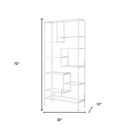 72" Silver And Clear Metal and Glass Nine Tier Etagere Bookcase