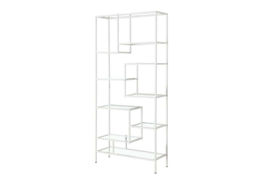 72" Silver And Clear Metal and Glass Nine Tier Etagere Bookcase