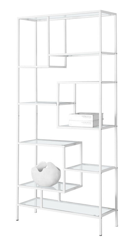 72" Silver Metal And Glass Etagere Bookcase