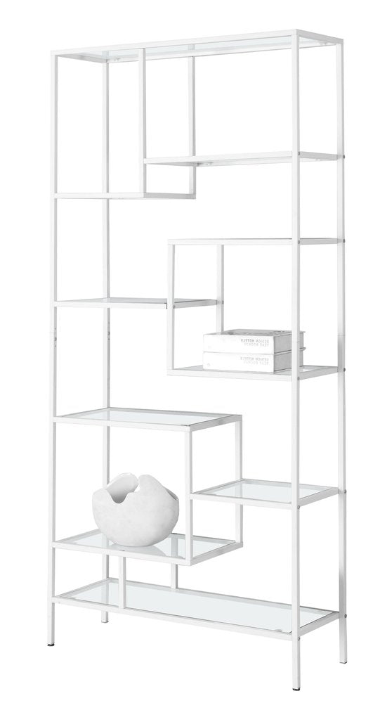 72" Silver And Clear Metal and Glass Nine Tier Etagere Bookcase