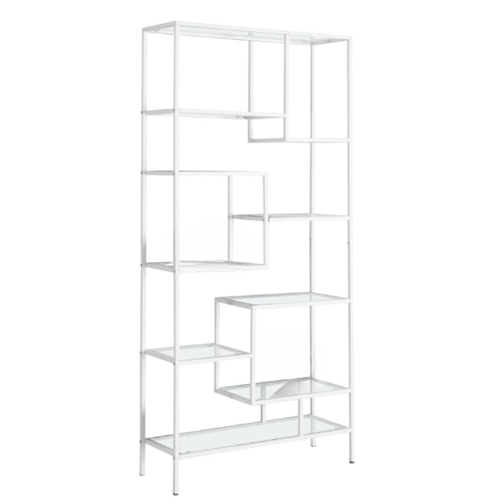 72" Silver Metal And Glass Etagere Bookcase