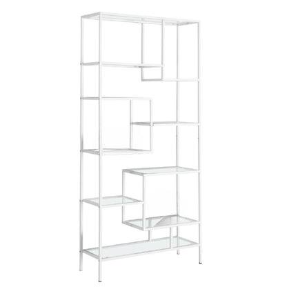 72" Silver Metal And Glass Etagere Bookcase