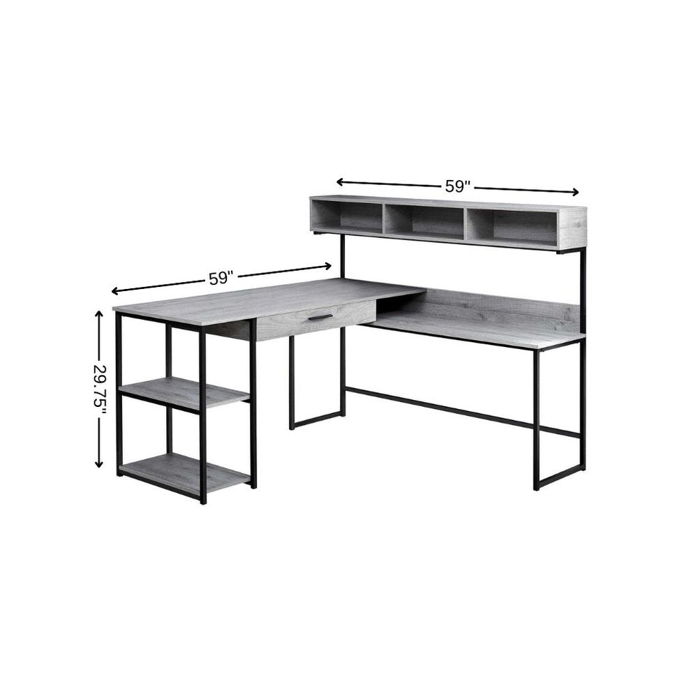 59" Taupe and Black L Shape Computer Desk