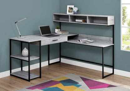 59" Gray and Black L Shape Computer Desk