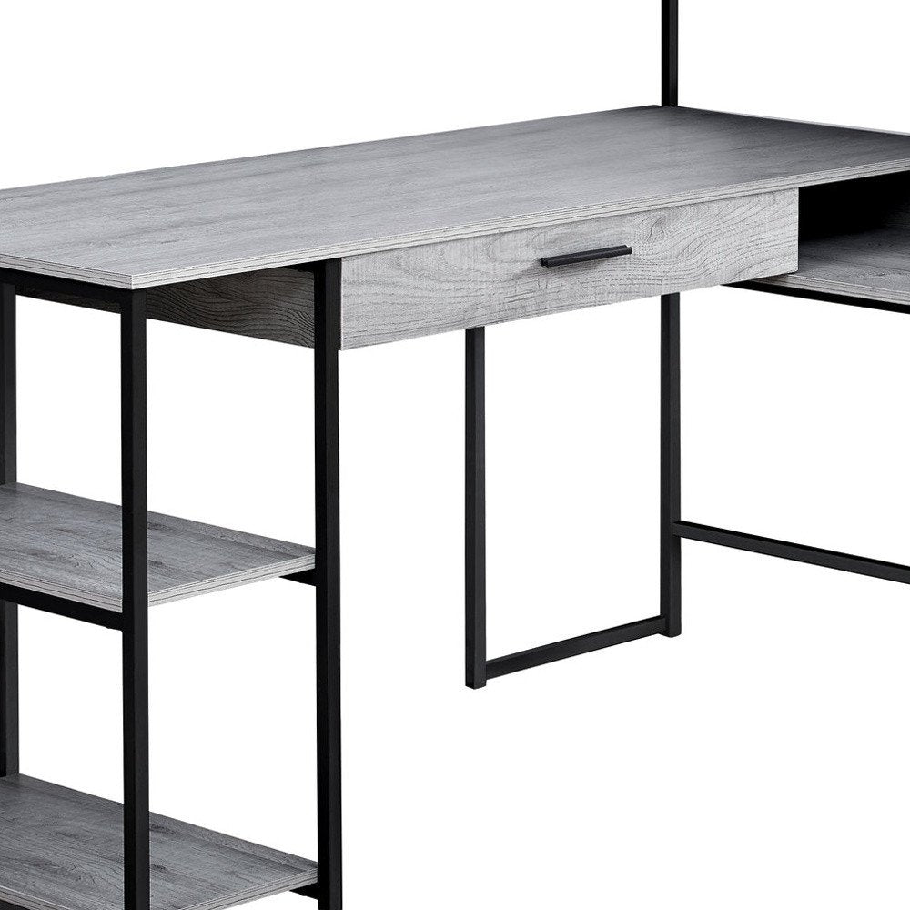 59" Taupe and Black L Shape Computer Desk