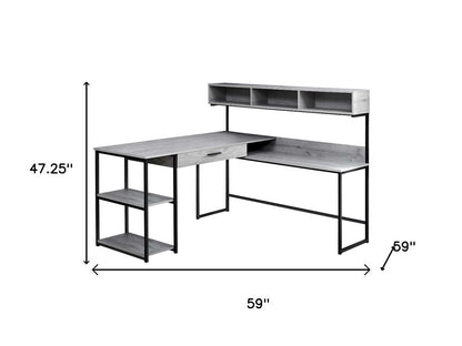 59" Taupe and Black L Shape Computer Desk