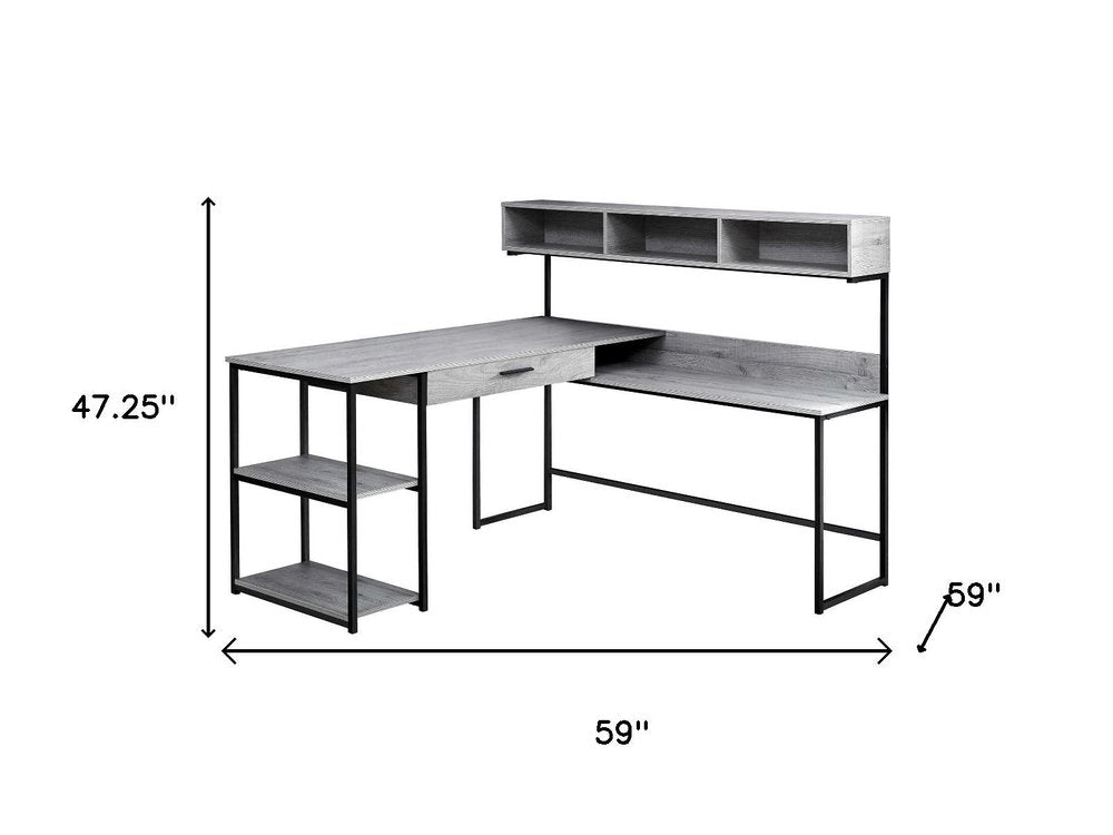 59" Taupe and Black L Shape Computer Desk