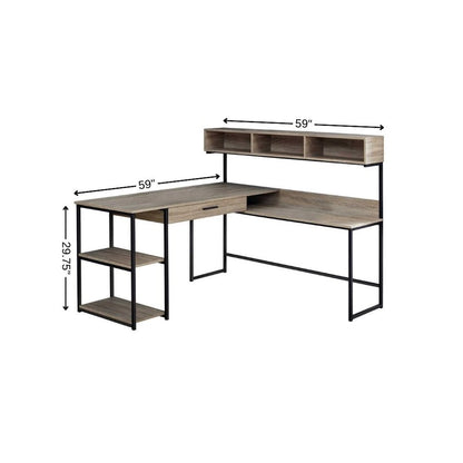 59" Taupe and Black L Shape Computer Desk