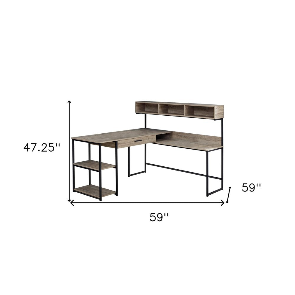 59" Taupe and Black L Shape Computer Desk