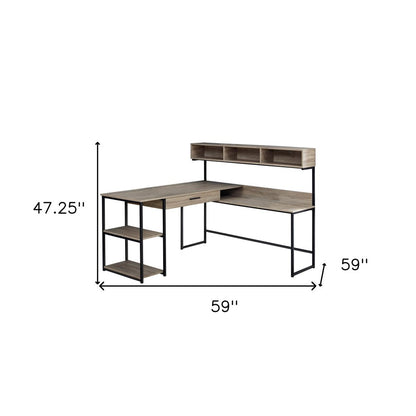 59" Taupe and Black L Shape Computer Desk