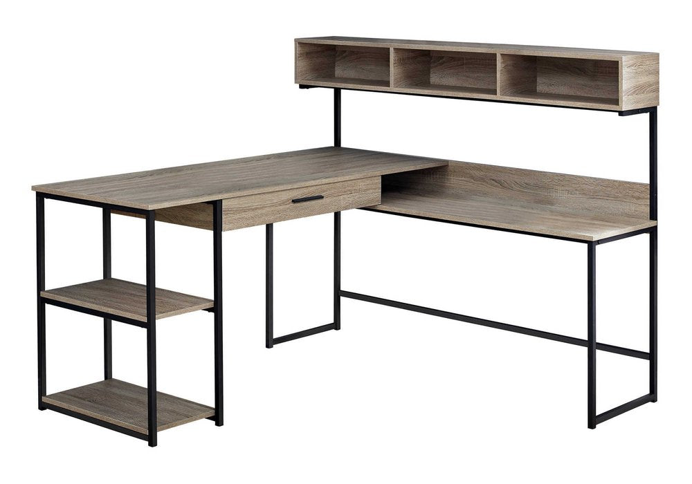 59" Taupe and Black L Shape Computer Desk