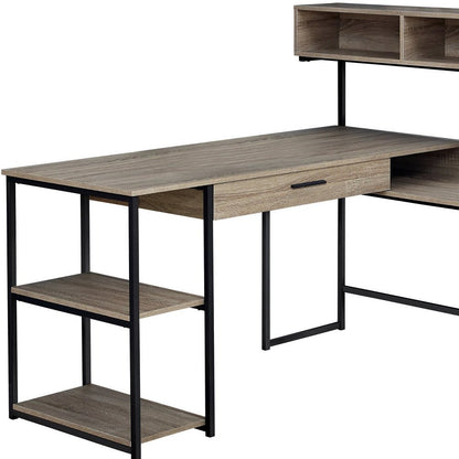 59" Taupe and Black L Shape Computer Desk