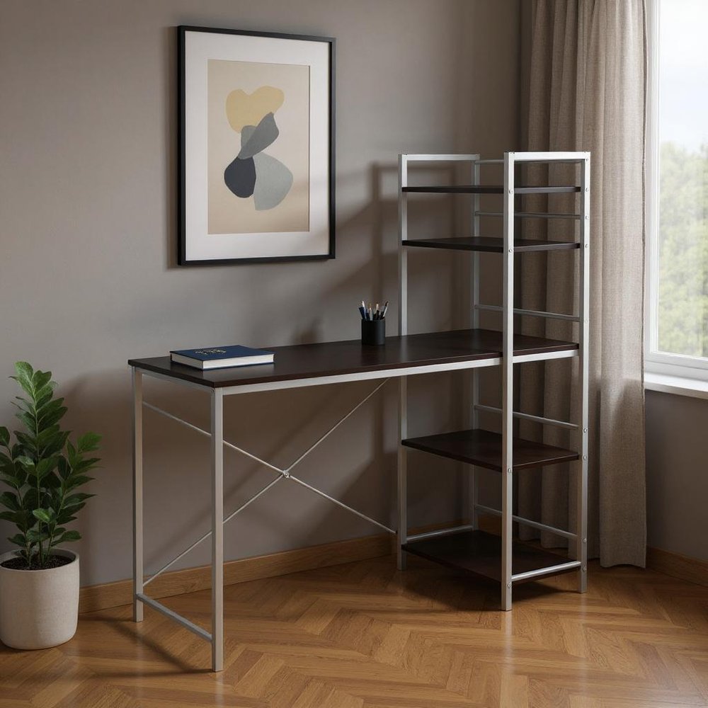 47" Dark Brown and Silver Computer Desk
