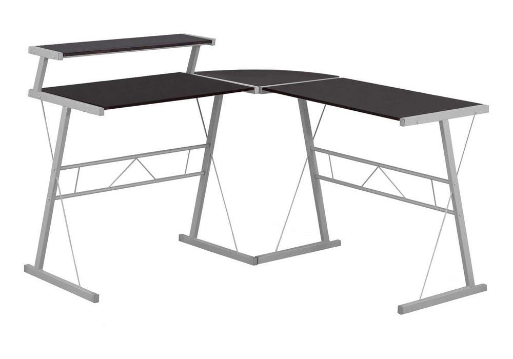 18" Dark Brown and Silver L Shape Computer Desk