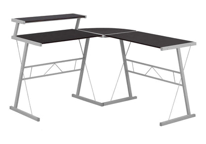 18" Dark Brown and Silver L Shape Computer Desk