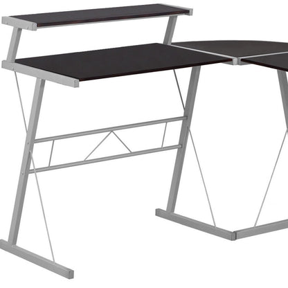48" Dark Brown and Silver L Shape Computer Desk