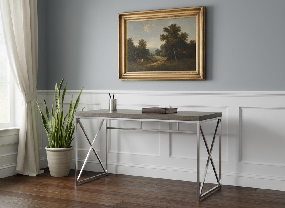 24" Taupe and Silver Computer Desk