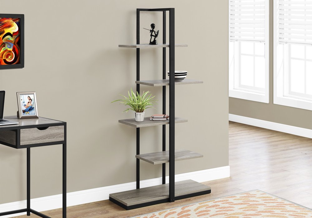 Taupe Metal Five Tier Etagere Bookcase