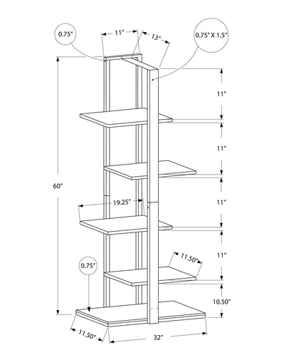 60" Taupe Metal Etagere Bookcase