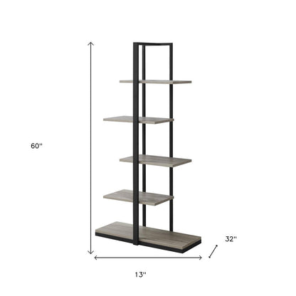 Taupe Metal Five Tier Etagere Bookcase