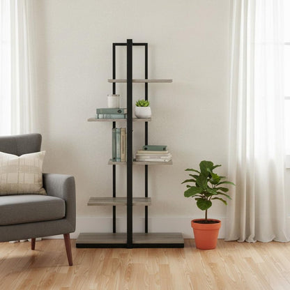 Taupe Metal Five Tier Etagere Bookcase