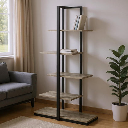 Taupe Metal Five Tier Etagere Bookcase