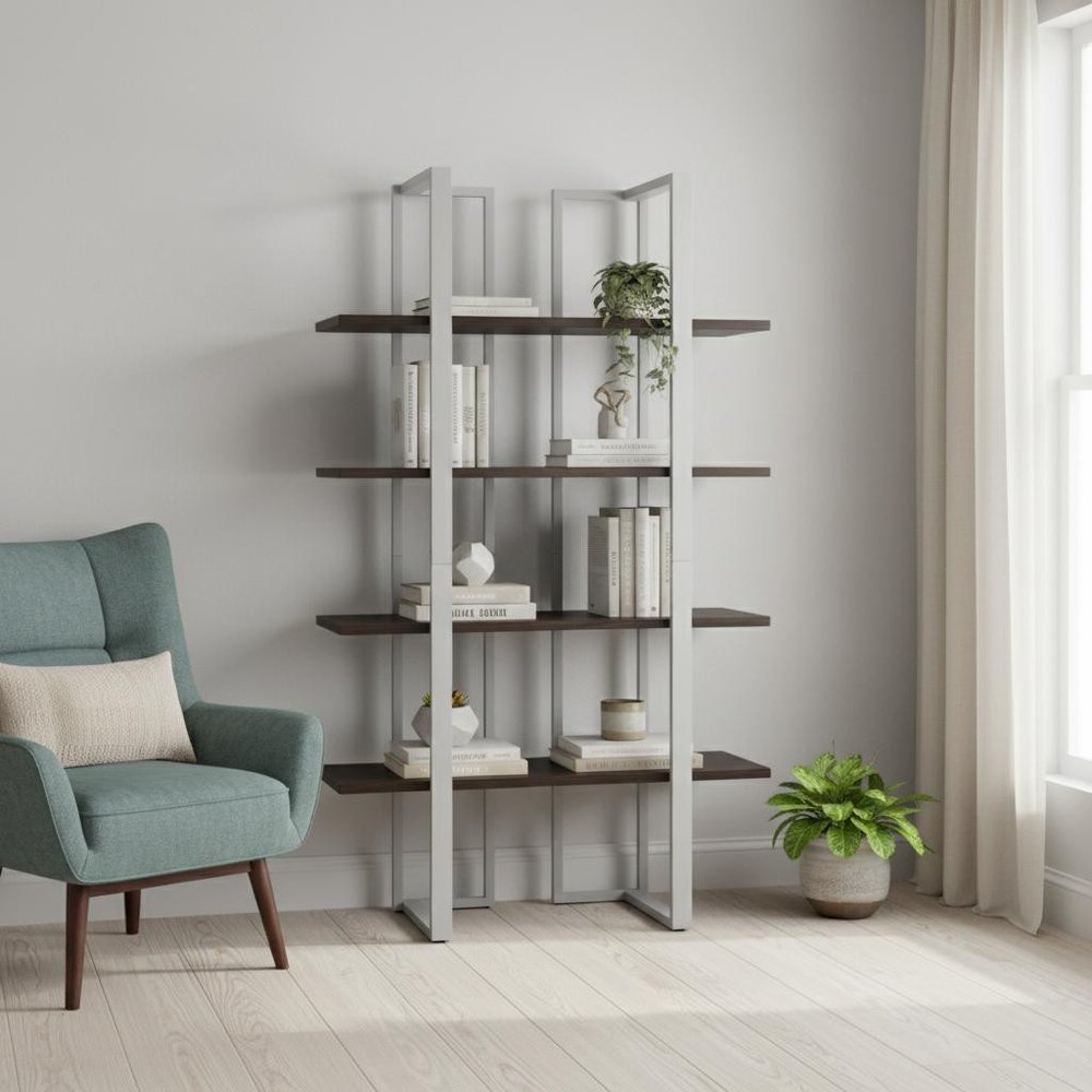 Espresso Metal Four Tier Bookcase