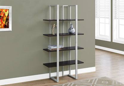 Espresso Metal Four Tier Bookcase