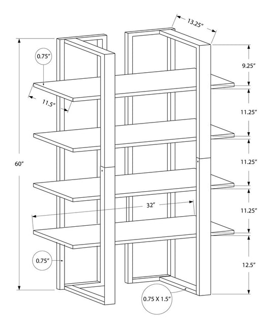 Espresso Metal Four Tier Bookcase